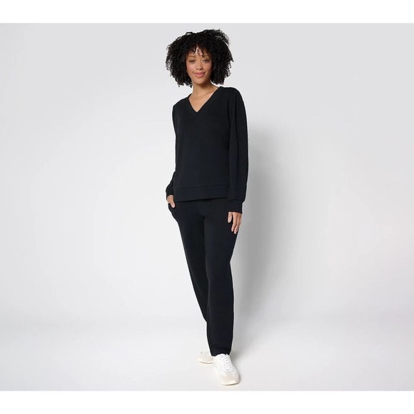 AnyBody Sweaters - Anybody Regular Cozy Knit French Terry Top & Pants Set Black M New #14E